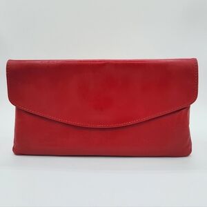 Red Leather Clutch Handbag Made In Italy #3088